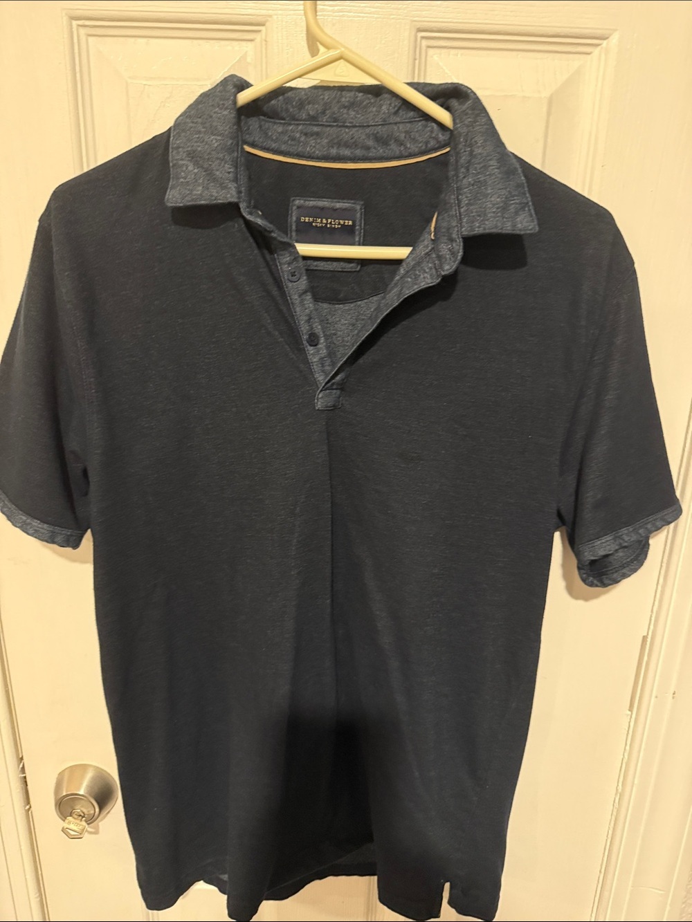 Denim & Flower Navy Polo with Heather-Trim Collar